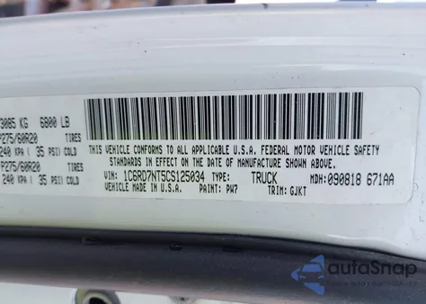 2012 Ram 1500 Laramie z USA, uszkodzony, nr VIN 1C6RD7NT5CS125034